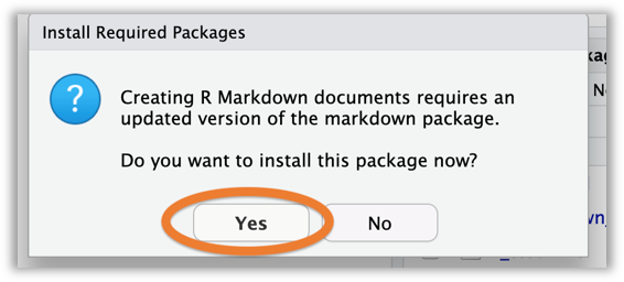 A screenshot showing the markdown package installation popup