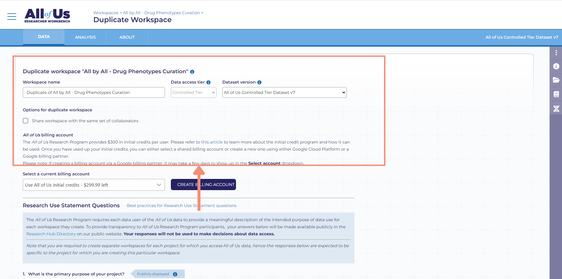 You can choose to update the workspace name and information about the workspace on the workspace description page or leave it as. After you are happy with the workspace description, you will scroll to the bottom of the page where there is a grayed out duplicate workspace button.