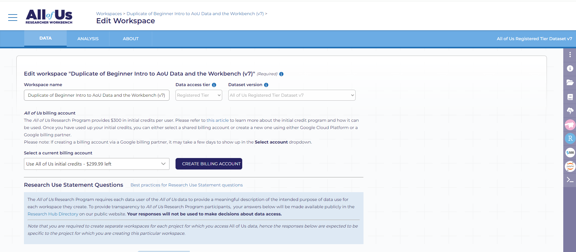 At the bottom of the workspace description page, there will be a blue update workspace button.