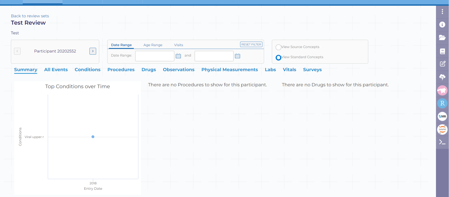 Within the participant summary page of the cohort review, you can add individual annotations to each participant record with the white notepad with a pencil icon on the right navigation bar.