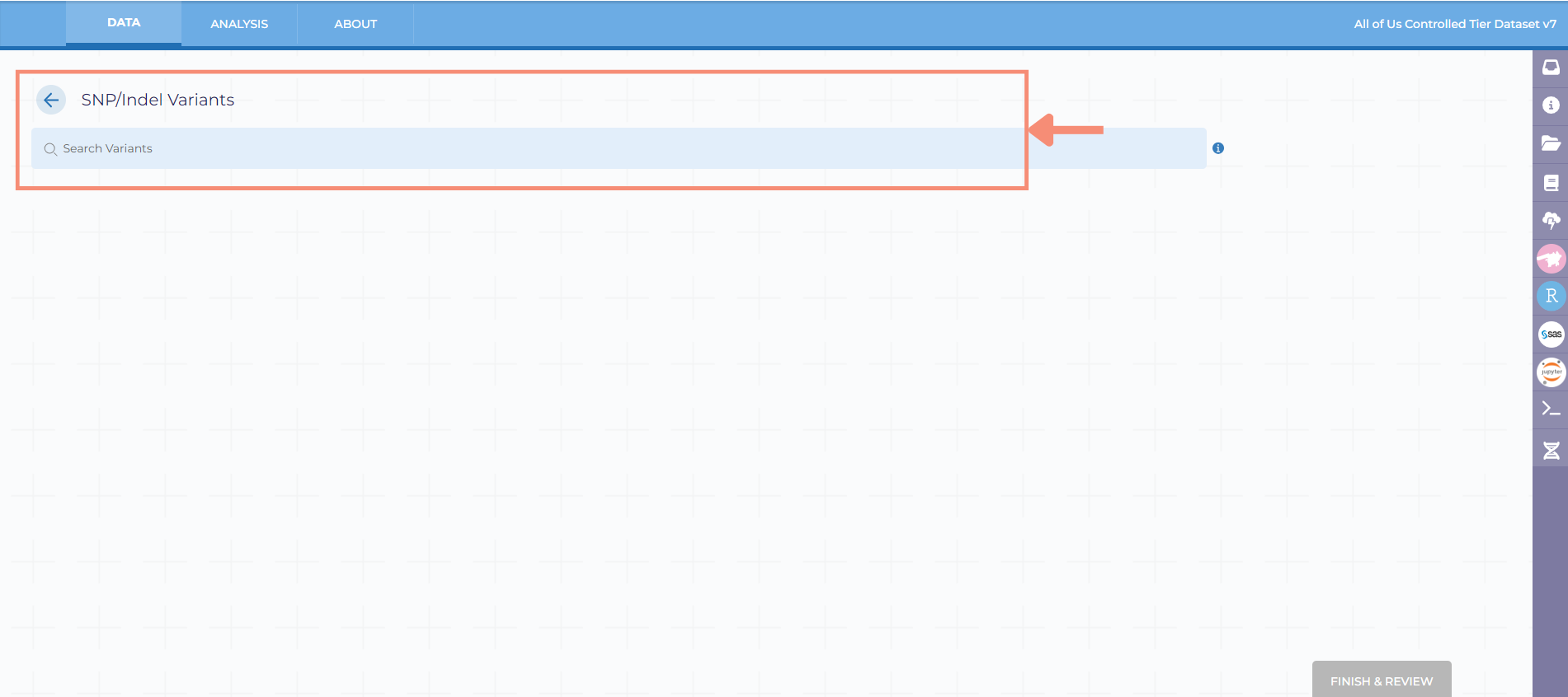 After searching for your variant of interest, a list of variants matching your search will appear including the variant ID, the gene, the consequence, the protein change, and more.