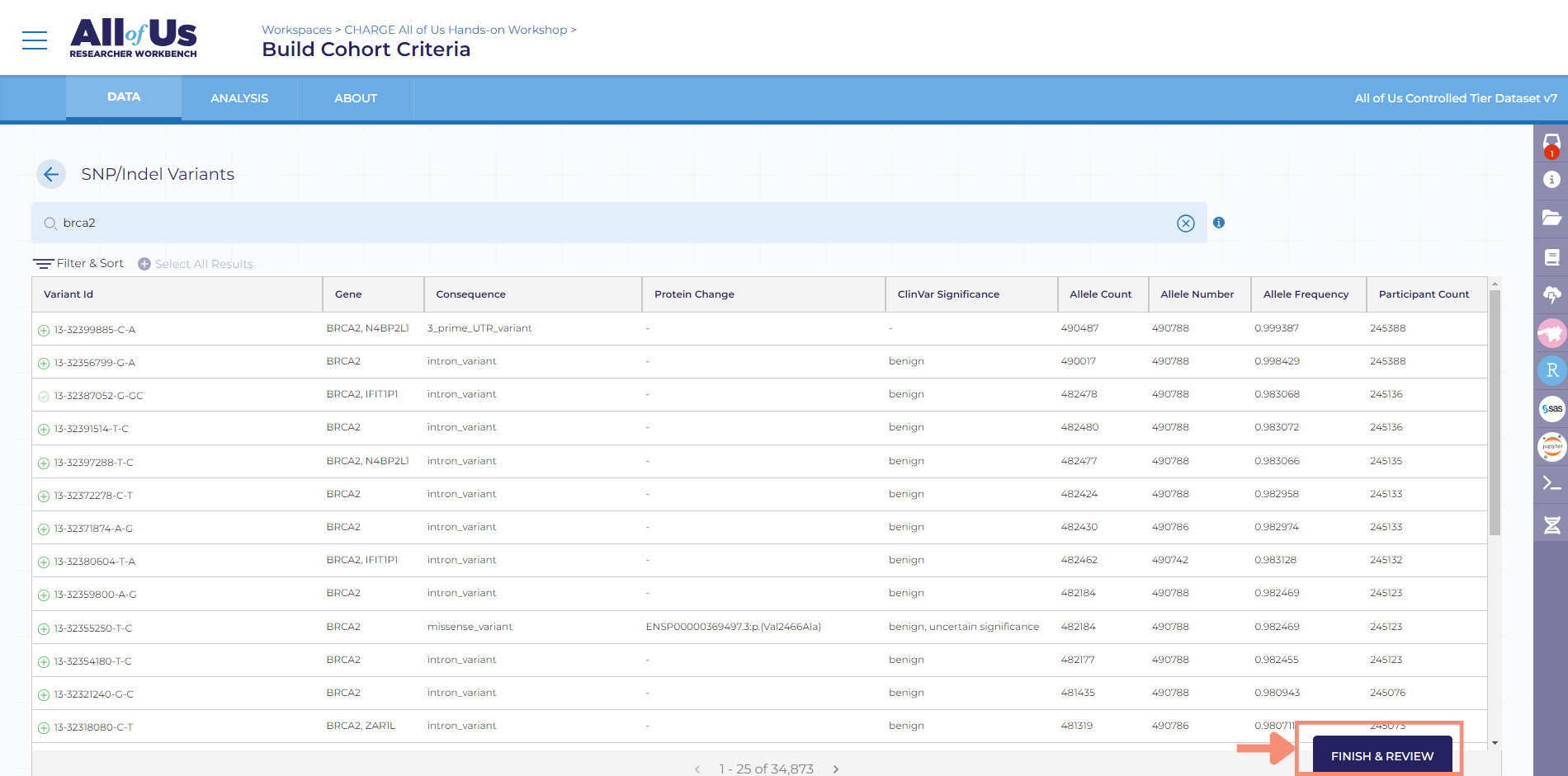 After clicking finish and review, the Build Cohort Criteria screen will return.