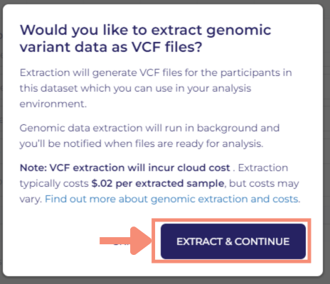The blue Extract and continue button is in the bottom right of the pop-up. You can also choose to skip, which is linked text to the left of the extract and continue button. After clicking extract and continue, a new pop-up will appear titled Export Dataset. This pop-up is where you will set up how you want to export your dataset.