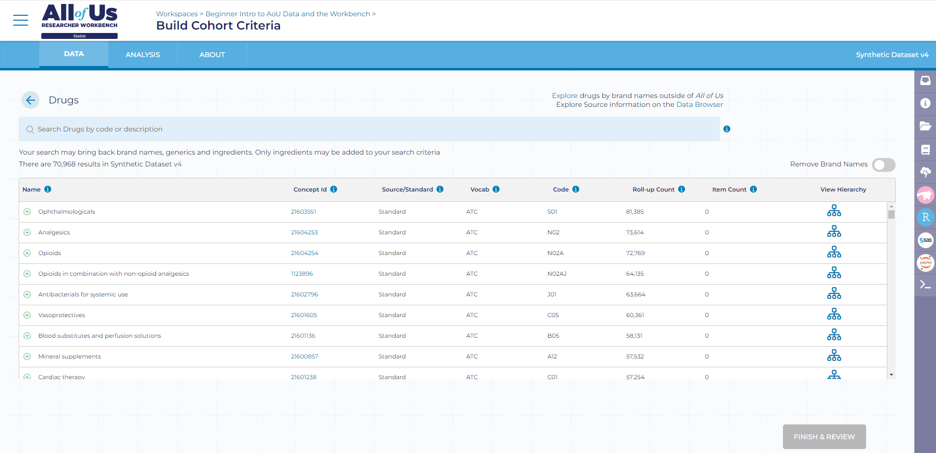 To select the program data, domains, and concepts, click on the text of interest. Depending on the data, domain, or concept you select, a screen will appear related to that specific data, domain, or concept. For example, clicking on physical measurements will bring up a screen that includes additional selections related to blood pressure, heart rate, height, weight, and BMI.