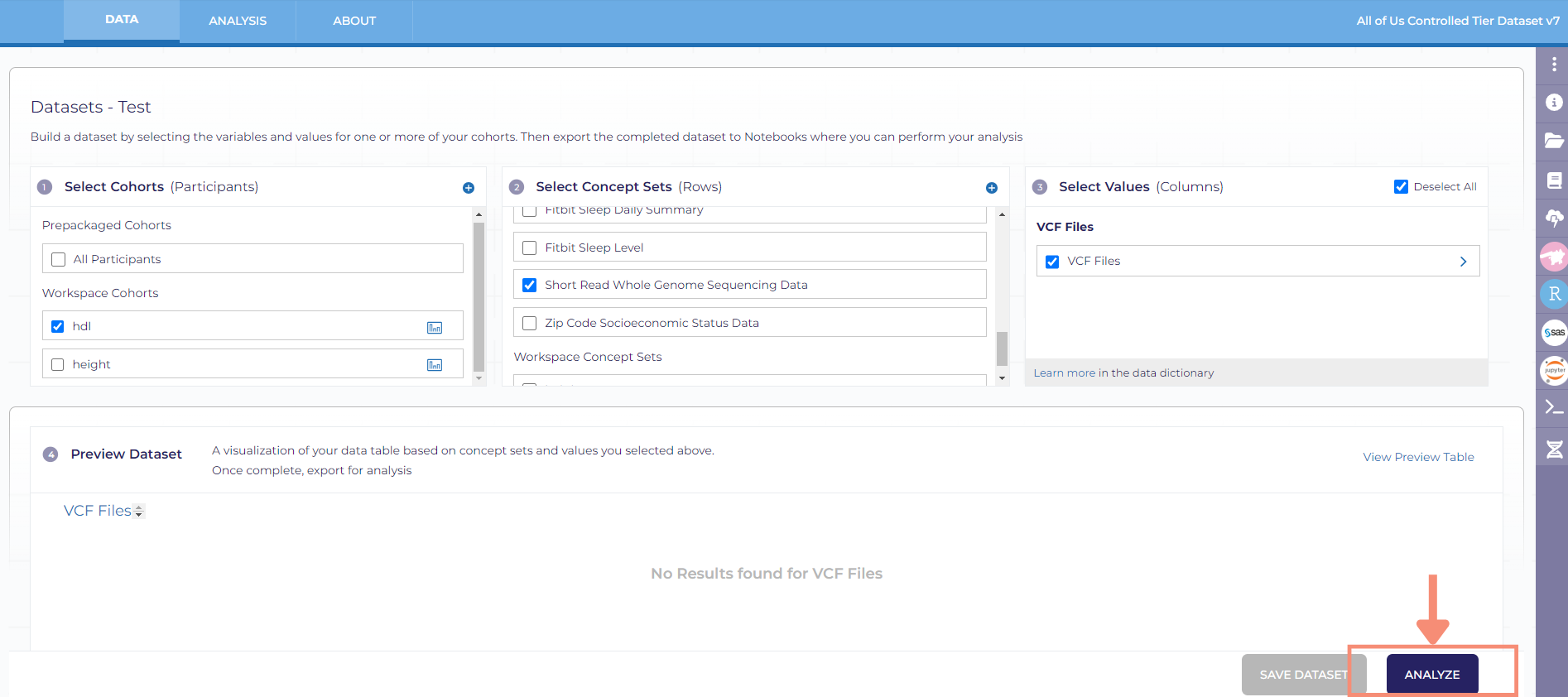 After clicking the blue analyze button, a pop-up will appear titled Would you like to extract variant data as VCF files.