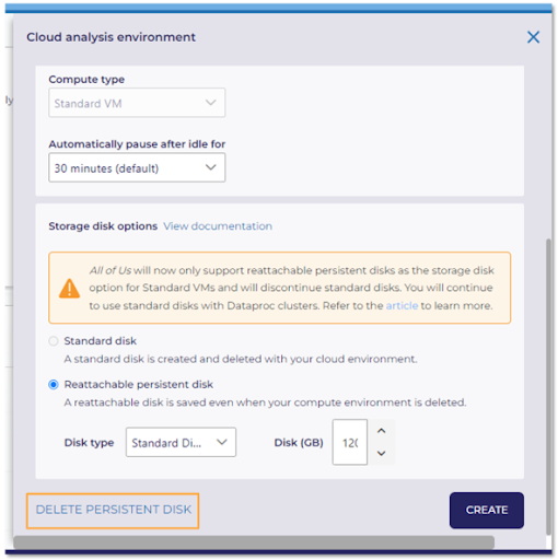 Persistent disk delete option in the Jupyter environment