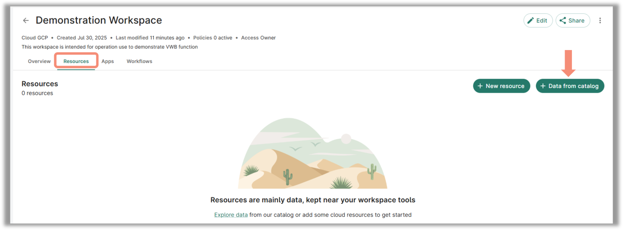  “Data from catalog” is a green button located on the right side of the page.