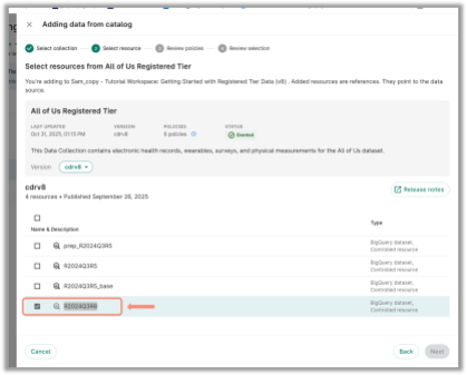 R2024Q3R8 is selected on the “select resource” page.